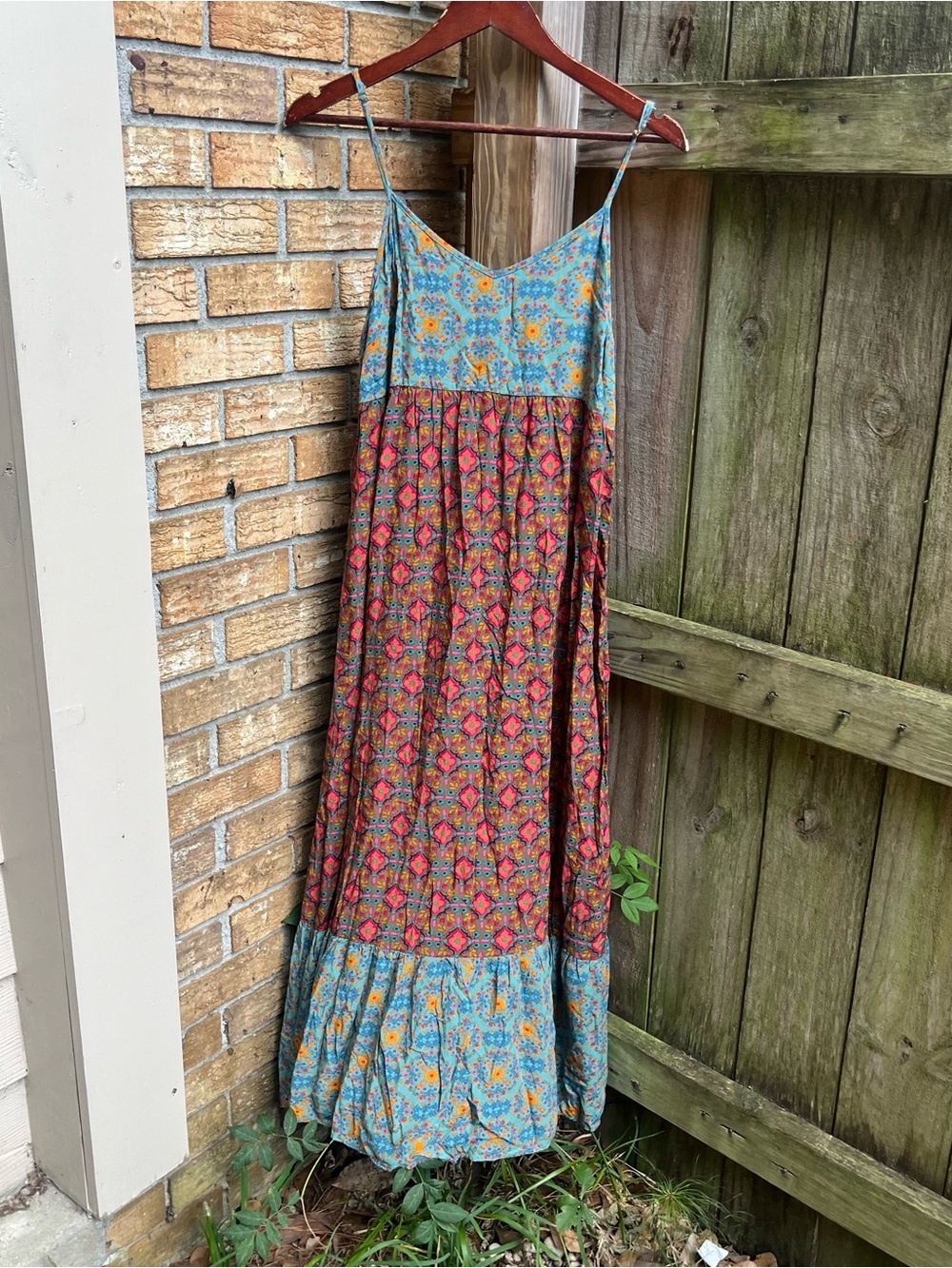 NATURAL LIFE Teal and Rust Boho Maxi Dress